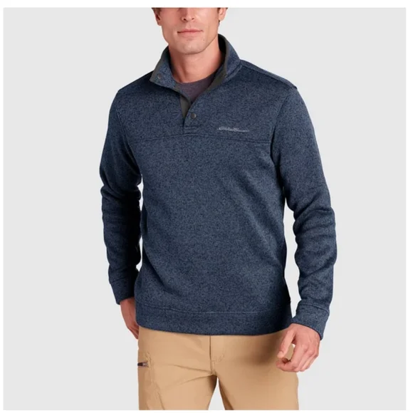 NWT Eddie Bauer, Radiator Fleece Pullover, Quarter Snap, Heather Blue - Picture 5 of 5
